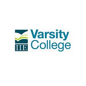The varsity college logo is blue and green on a white background.