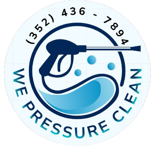 Logo: Pressure washer graphic, phone number, "We Pressure Clean."