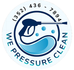 Logo: Pressure washer graphic, phone number, "We Pressure Clean."