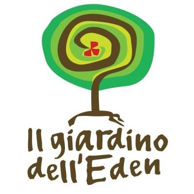 Un logo per il giardino dell'eden con un albero al centro