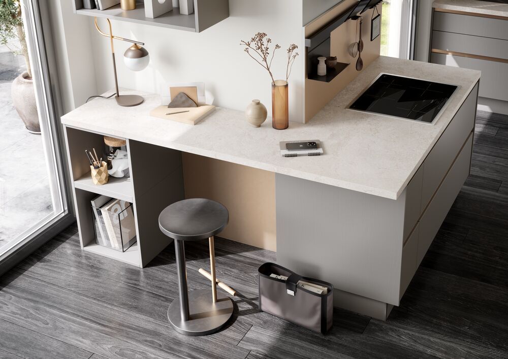 cucina con penisola bianca