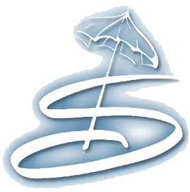 White stylized "S" with a parasol on top and a blue gradient outline.
