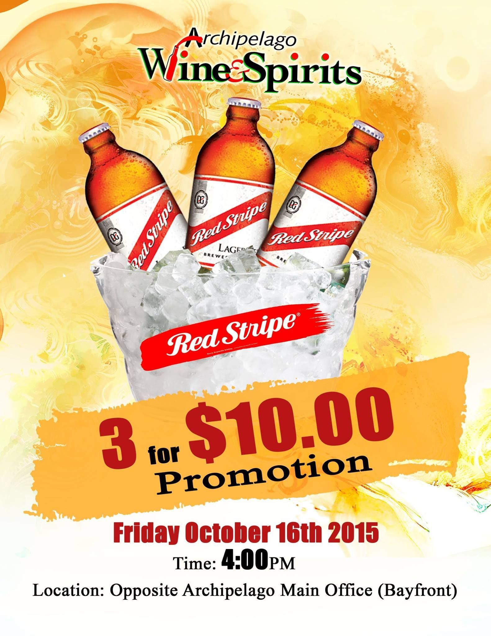 Wine & Spirits promo: Red Stripe beer, 3 for $10, Friday October 16th 2015, 4:00 PM