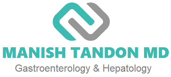 Logo for Manish Tandon, MD. Teal and gray abstract shape above teal text on a white background.