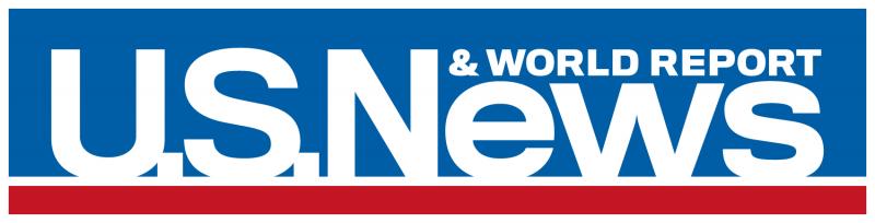 U.S. News & World Report logo with white text on a blue background and red horizontal line.