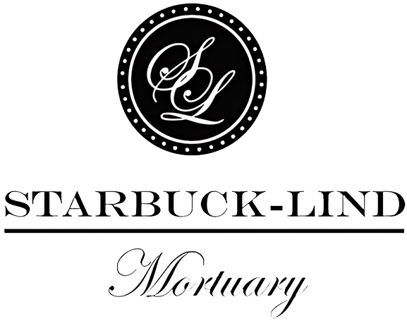 Starbuck-Lind Mortuary logo: a black and white circular emblem with 