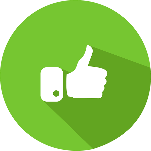 A thumbs up icon in a green circle with a long shadow.