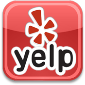 Yelp logo: Red square with a white and red asterisk and 