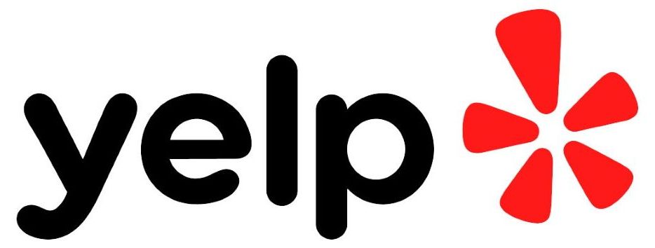 A yelp logo with a red star on a white background.