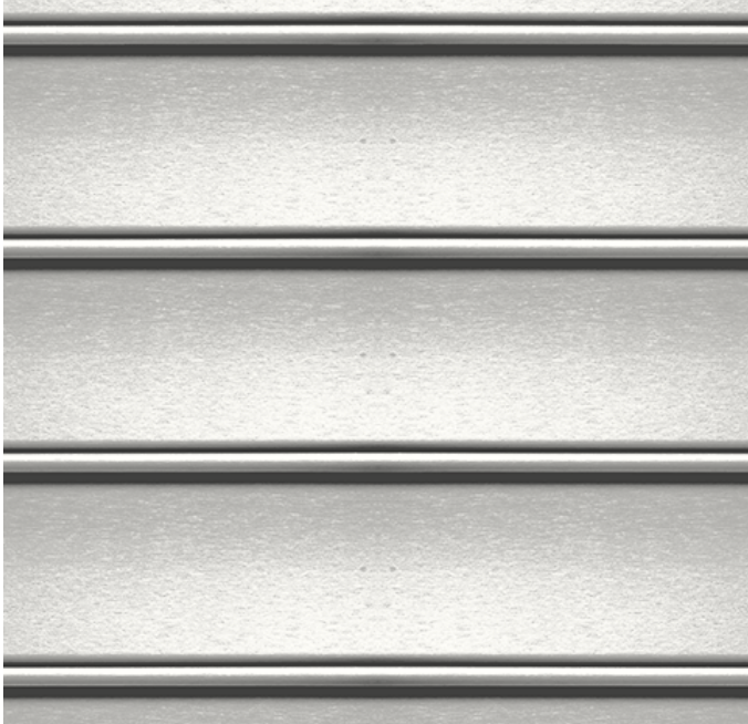A close up of a stainless steel shutter on a garage door.
