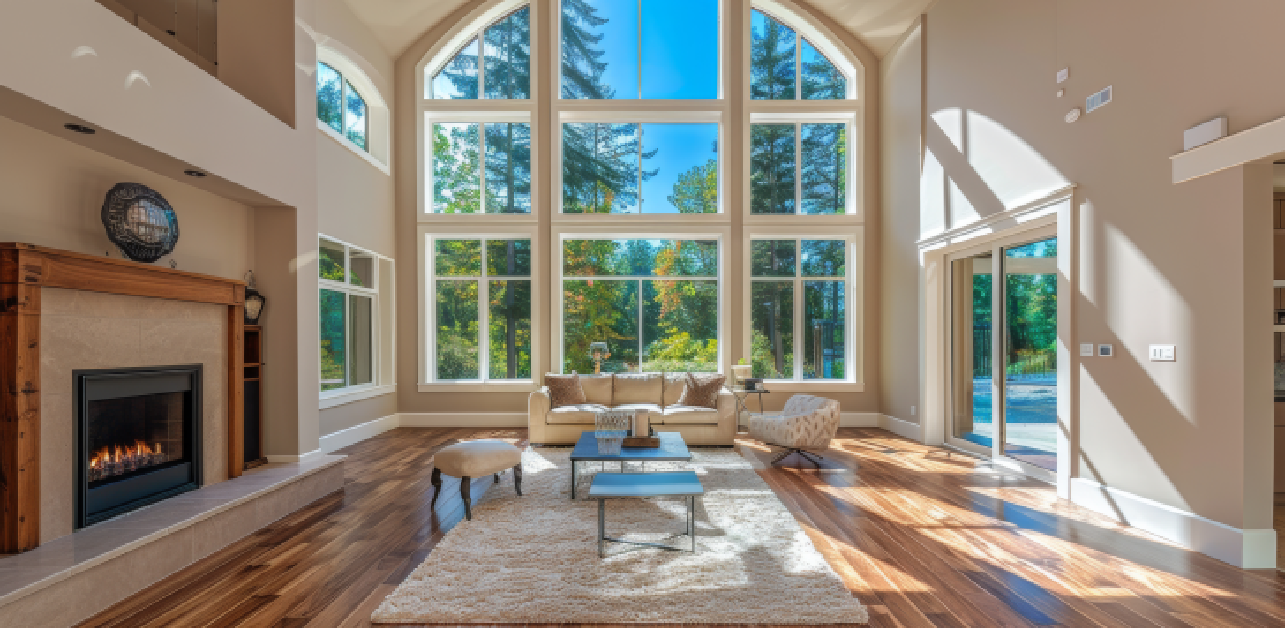 Spacious Colorado living room with vinyl windows