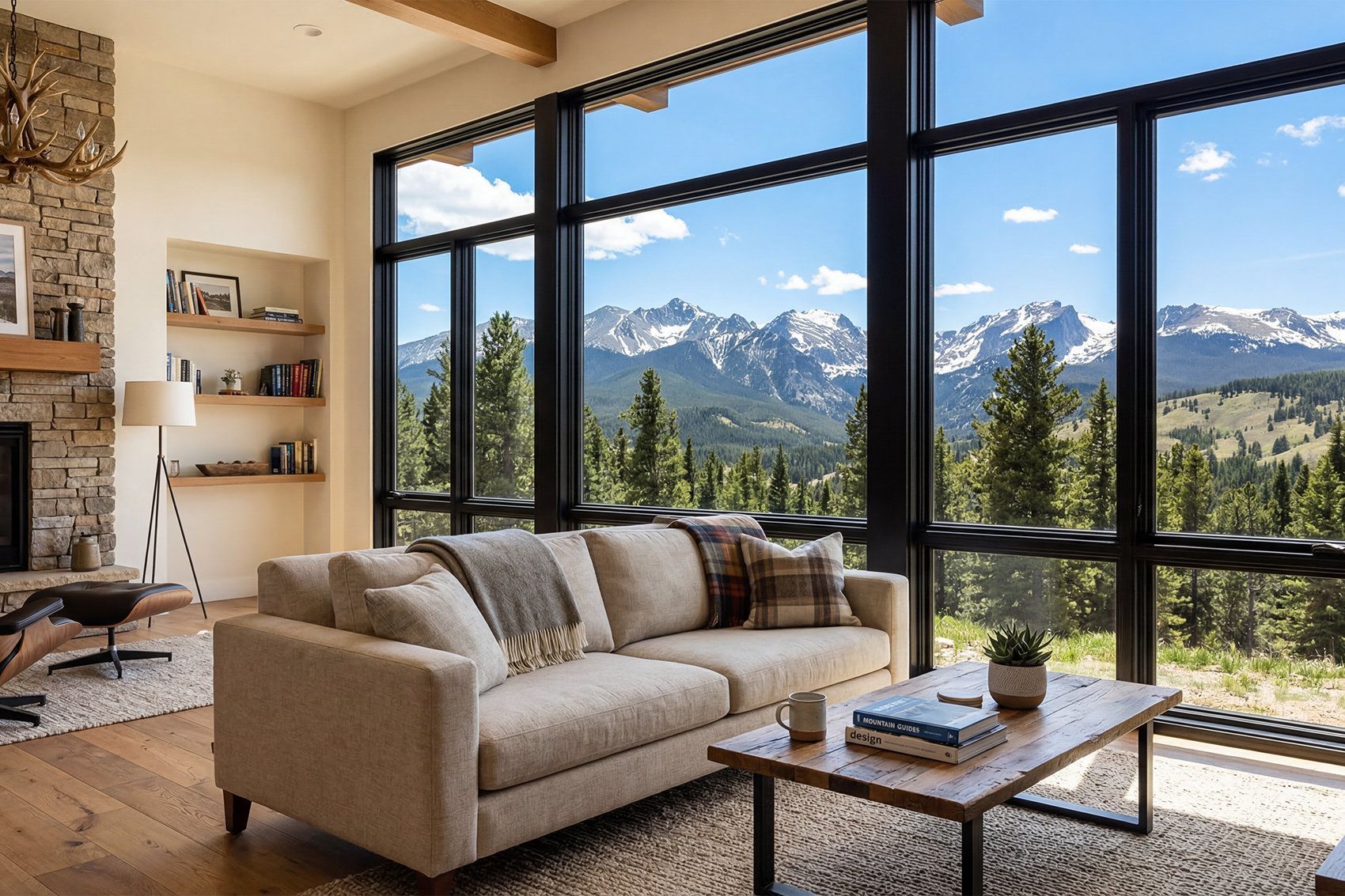 Professional installers leveling double hung windows during installation in Colorado mountain home