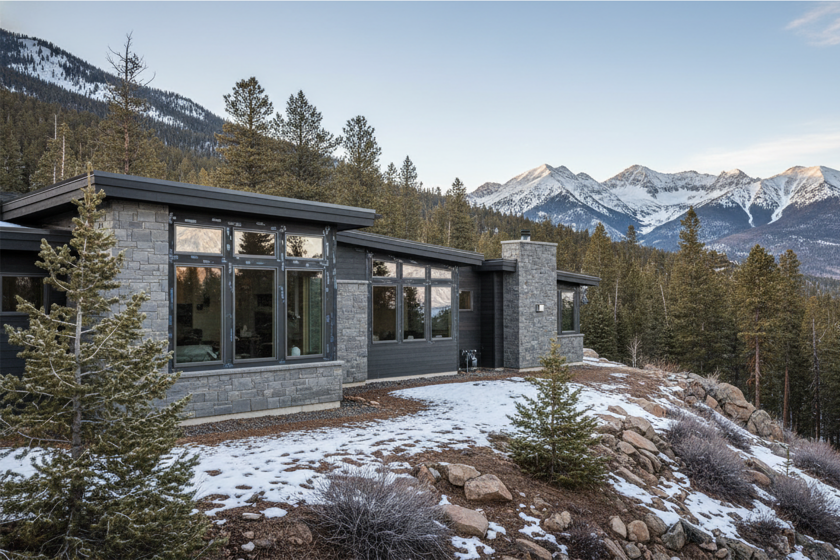 Professional installers leveling double hung windows during installation in Colorado mountain home
