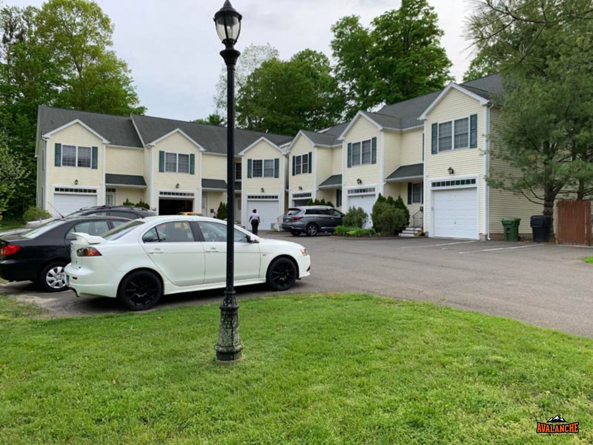 Freshly mowed front yard