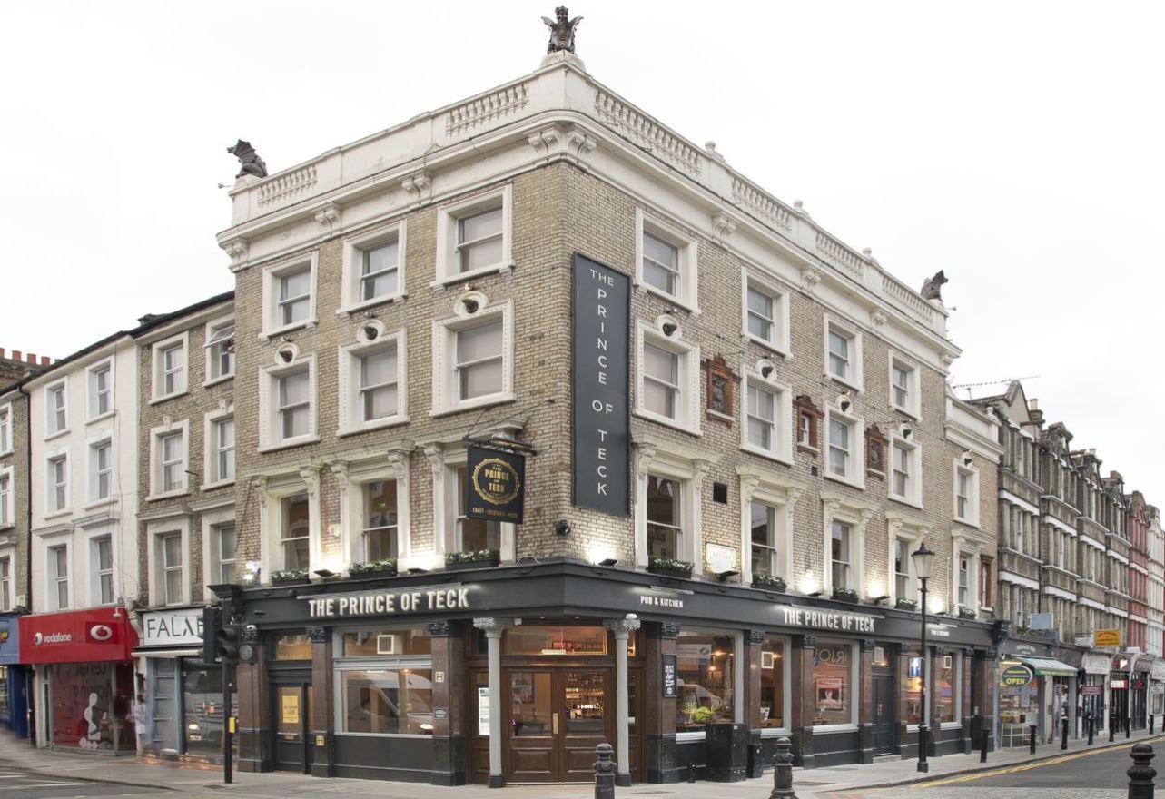 Prince of Teck, Earls Court, London, external view showing its corner plot positioning.