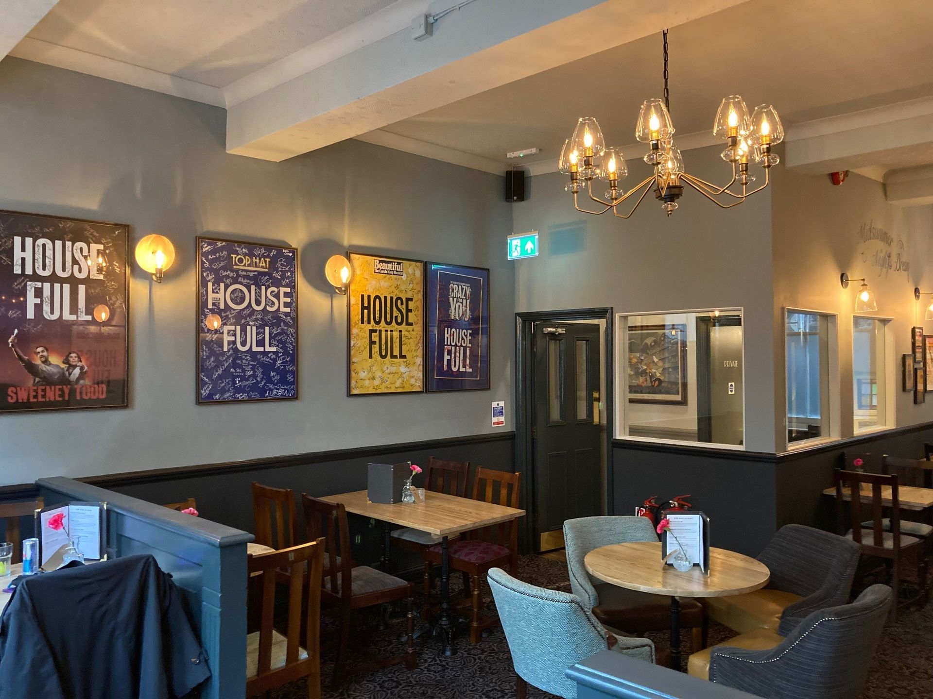 Nell of Old Drury, Covent Garden, London, first floor seating/dining area looking towards entrance from stairs.