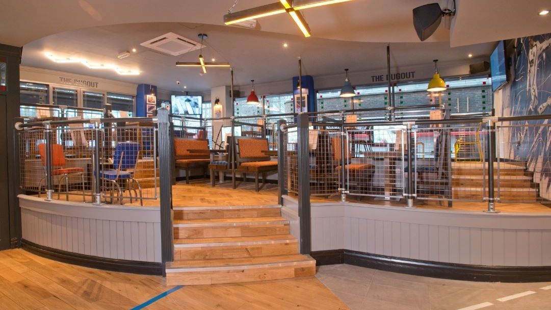 Sports Bar & Grill, Old Street, London, looking over to front internal ground floor raised seating area.