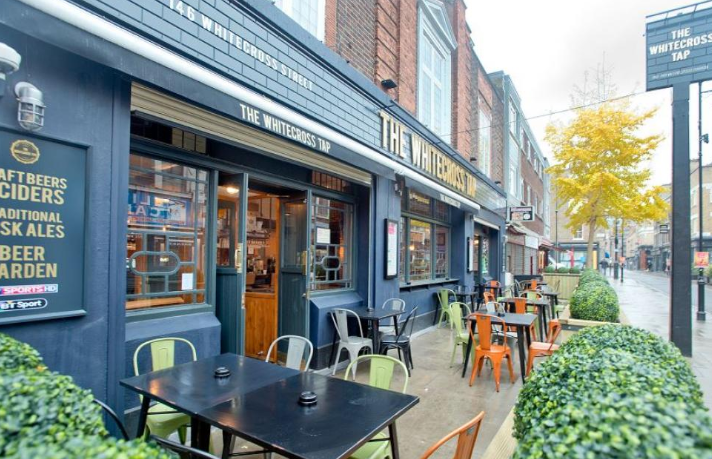 Whitecross Tap, Old Street, London, external seating area and main entrance view.