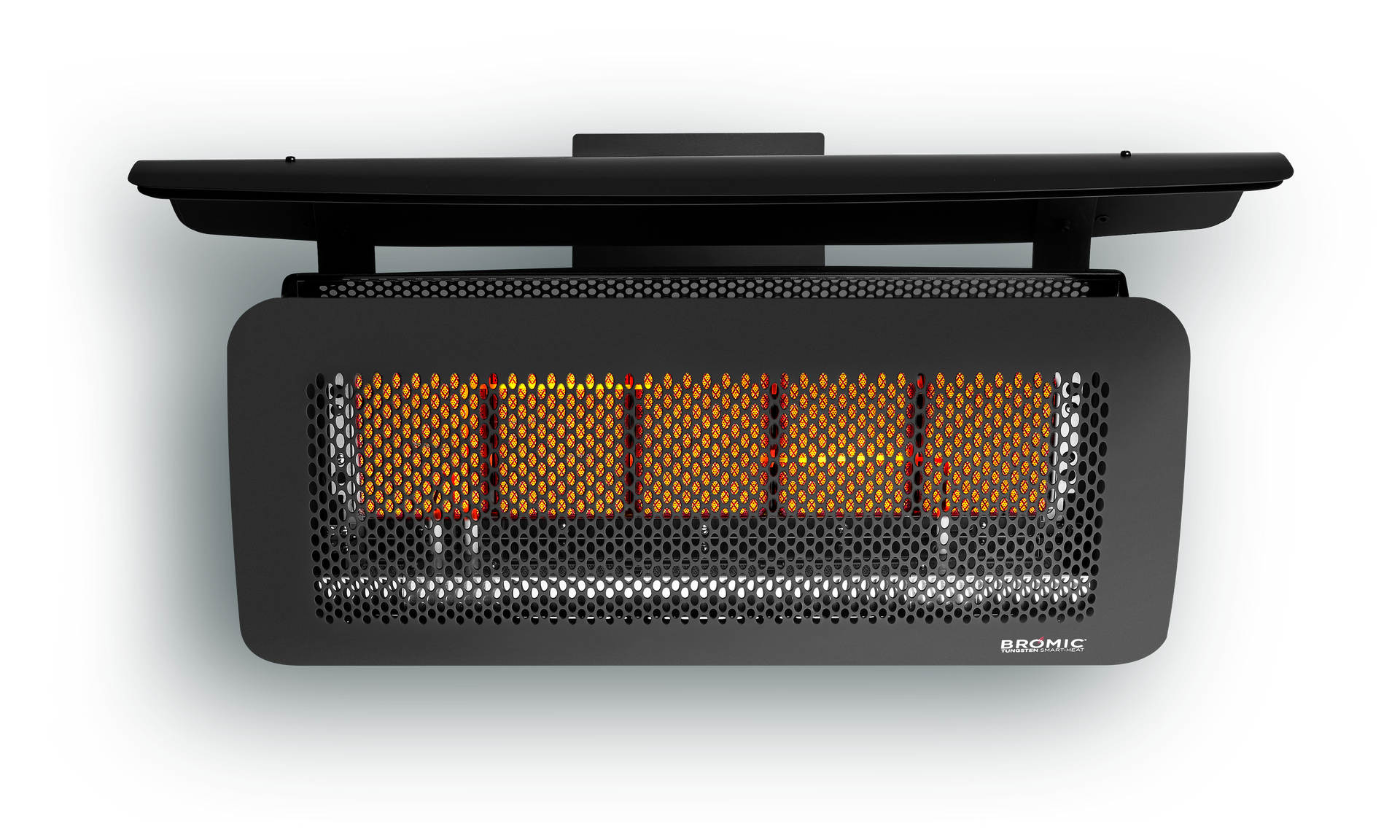 A gas heater is sitting on a white surface.