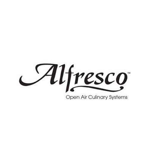 A black and white logo for alfresco open air culinary systems.
