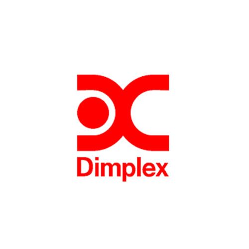 A red and white logo for dimplex on a white background