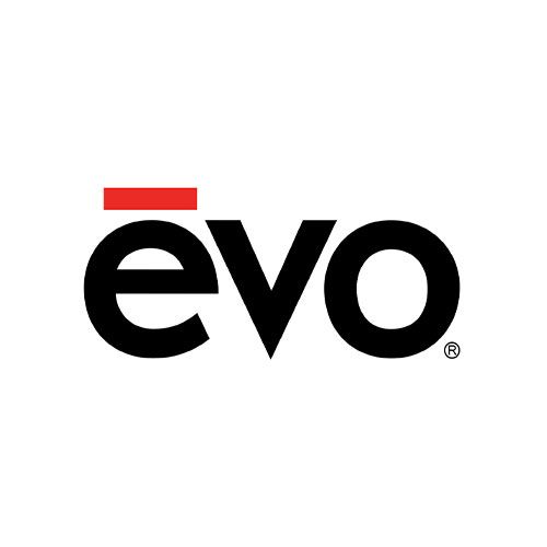 The evo logo is black and red on a white background.
