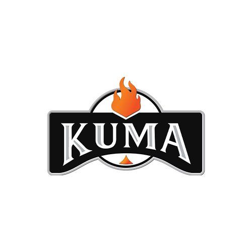 A logo for a company called kuma with a fire in the middle.