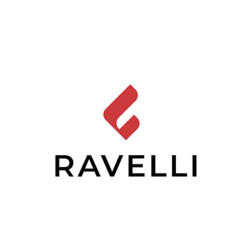 A logo for ravelli is shown on a white background.