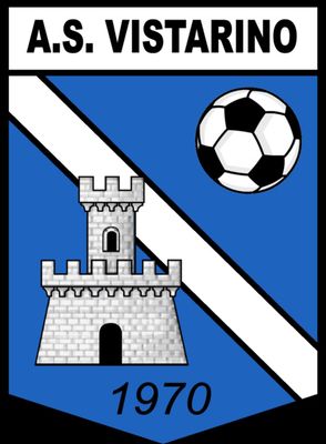 Stemma della squadra di calcio AS Vistarino con un castello, un pallone da calcio, sfondo blu e la scritta 