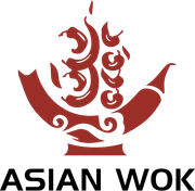 Red wok logo with steam swirls above bold black text reading &ldquo;ASIAN WOK&rdquo;