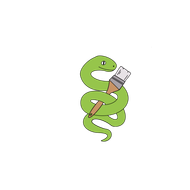 Green cartoon snake holding an electrical plug