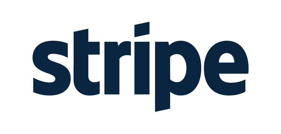 A blue and white logo for stripe on a white background.