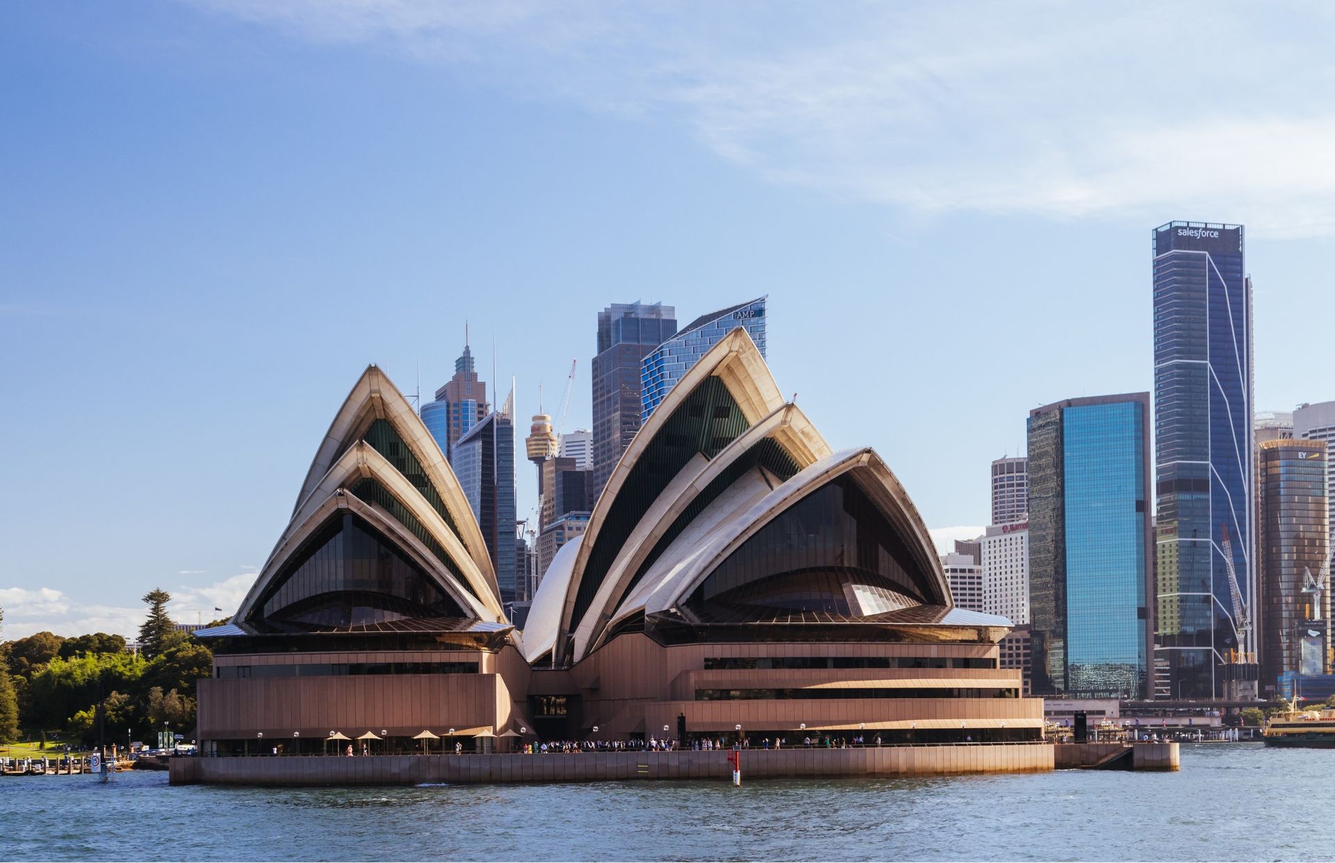 A view of Sydney Opera House with the CBD in the background.