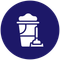 An icon of a bucket and mop in a blue circle.