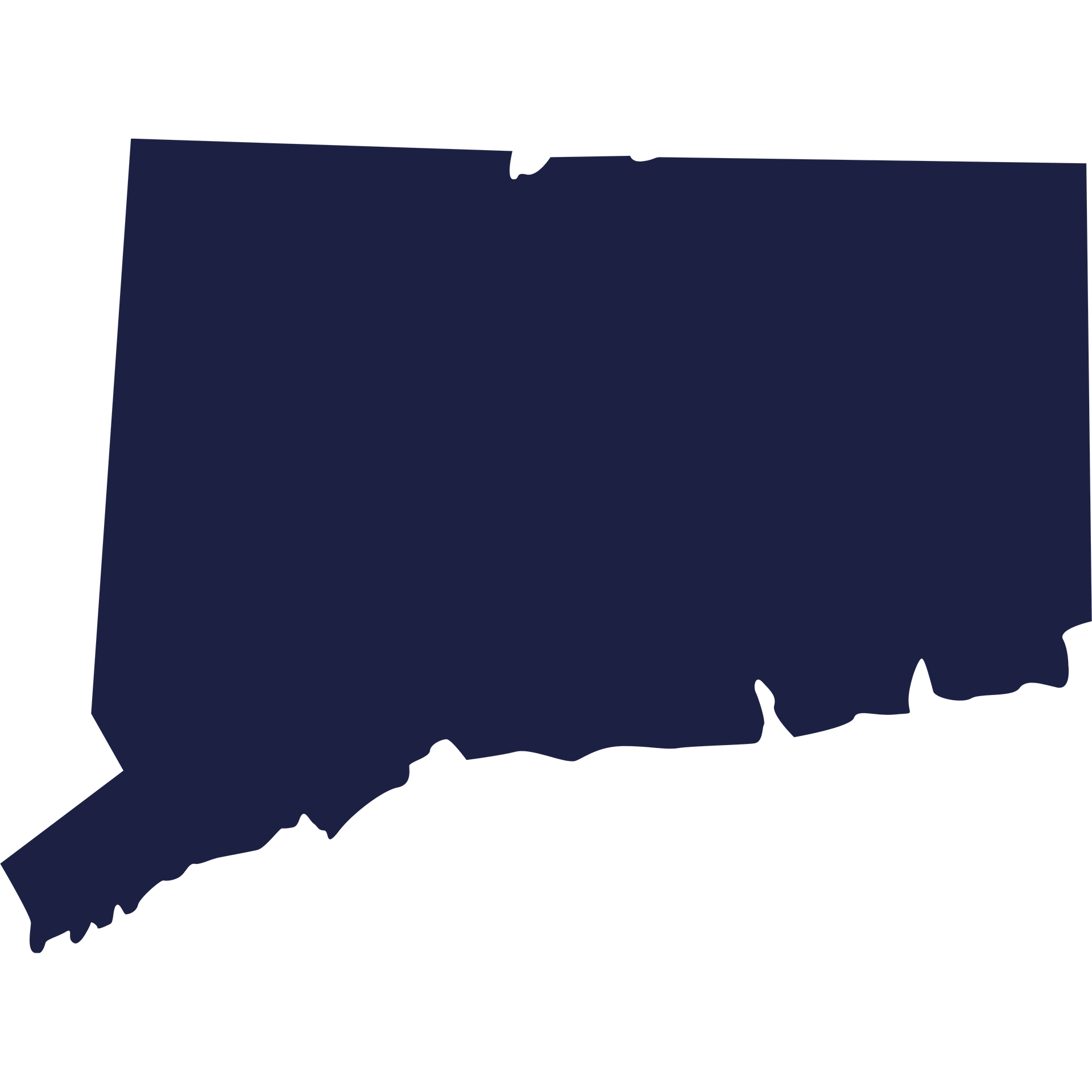 A dark navy blue silhouette of the state of Connecticut on a white background.