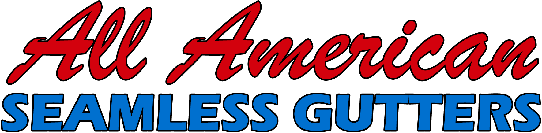 A red and blue logo for all american seamless gutters