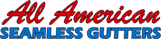 A red and blue logo for all american seamless gutters