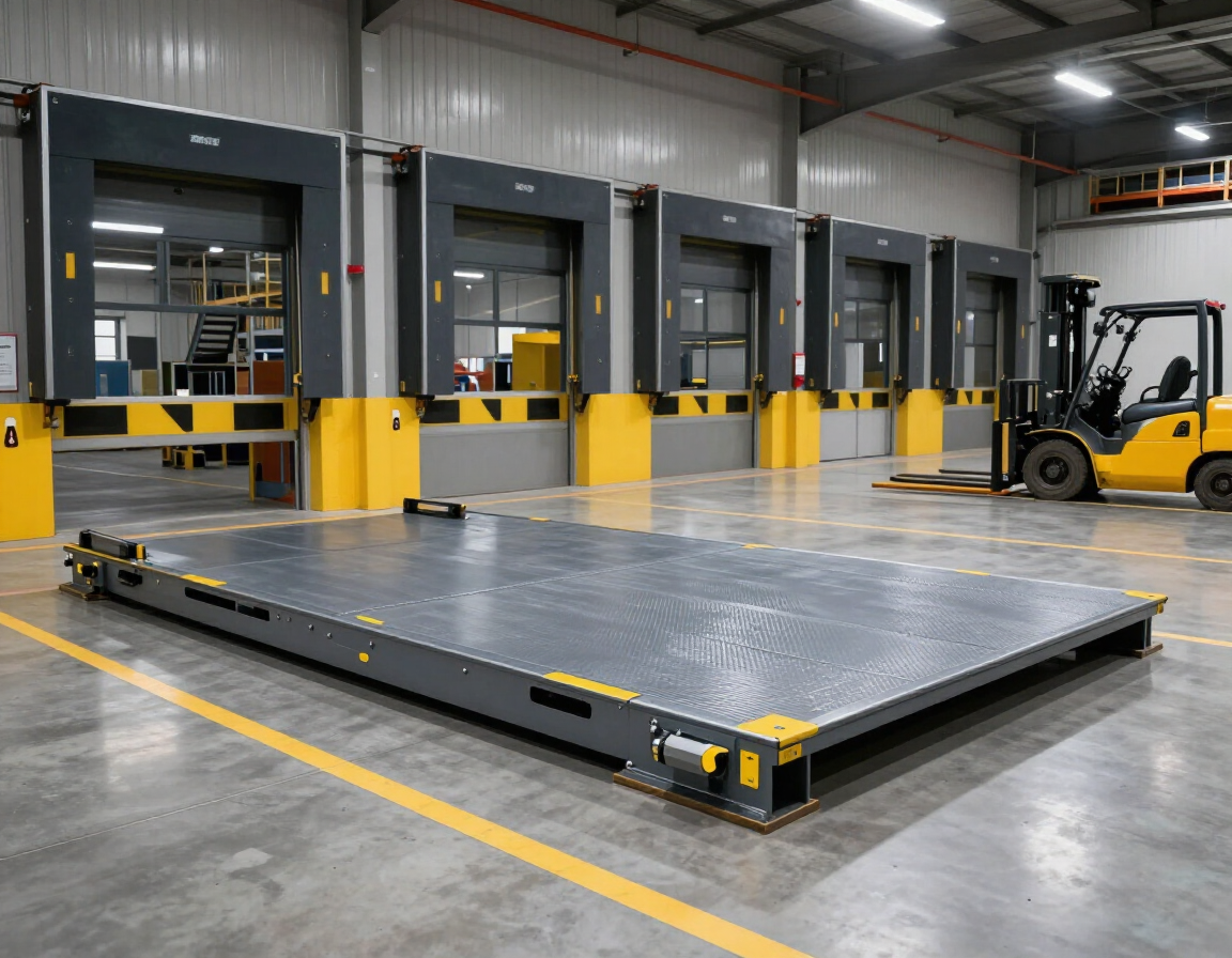 Posicionador de andén en nave industrial