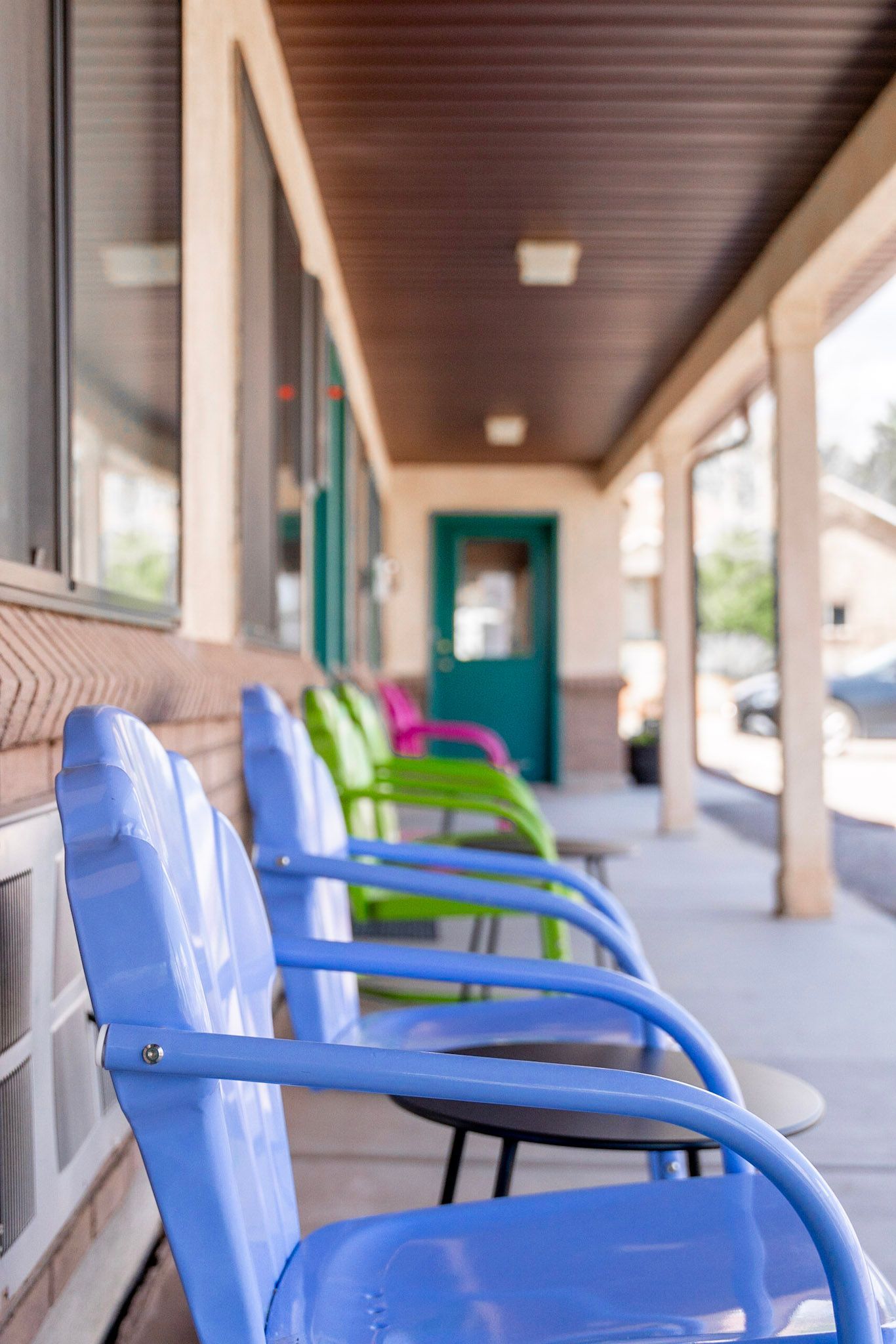 porch with colorful chairs