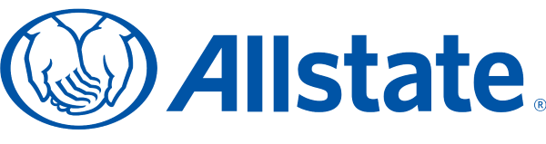 Allstate logo: Two blue hands cupped inside a blue circle with the word "Allstate" in blue text to the right.
