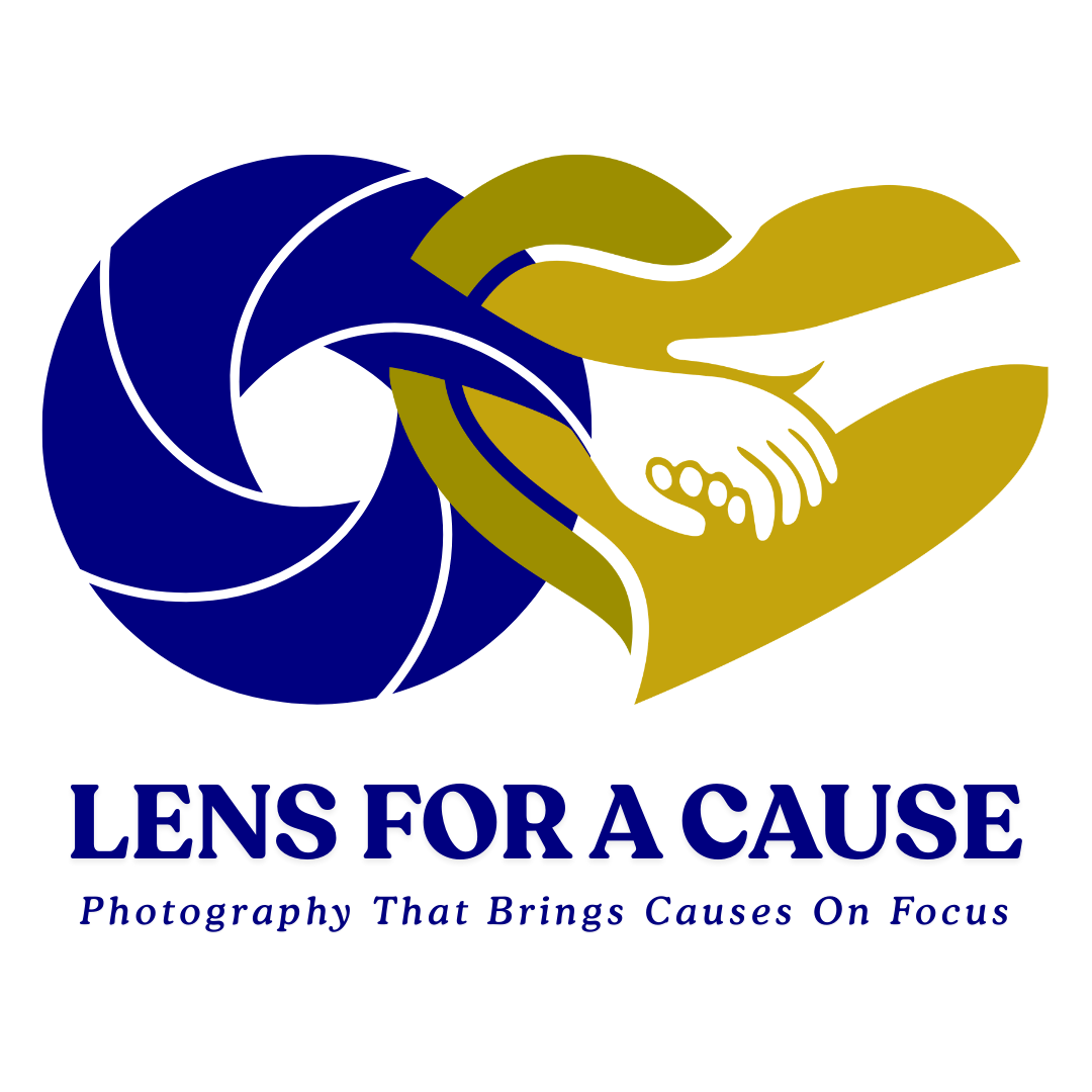 A logo combining a camera aperture and a heart shape with a hand, with text reading 