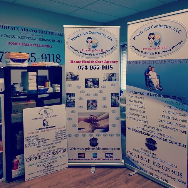 A home health care agency is advertised on several banners