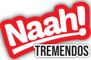Un logo rojo y blanco para naah tremendos