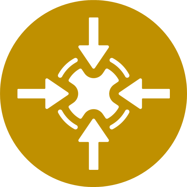 Four arrows point inward towards a circle