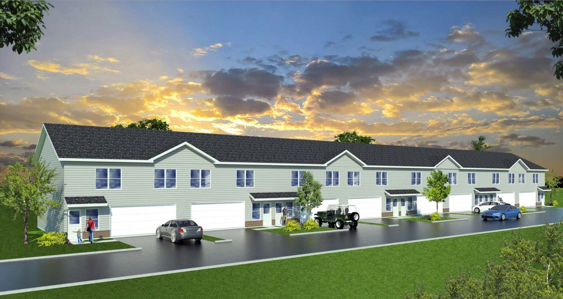 Valley Bluff Townhomes rendering: two car garage