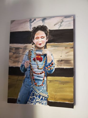 Oil on canvas - Katie and Beads  painted by Susan McElroy