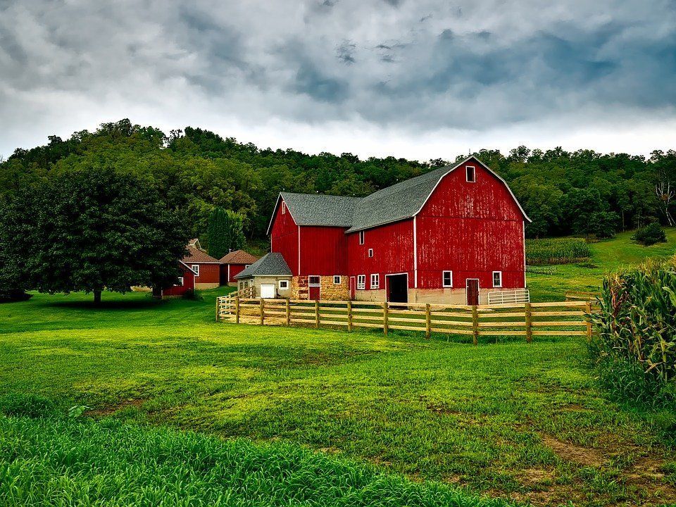 Big red barn on a farm