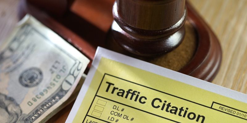 A traffic citation is on a table next to some money