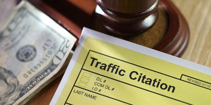 A traffic citation is next to a stack of money