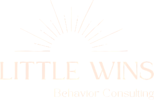 A logo for little wins behavior consulting with a sunburst in the background.